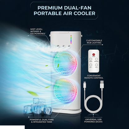 MistyFlow™ Dual Fan RGB Portable Air Cooler with Mist Humidifier