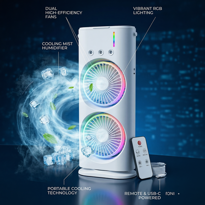 MistyFlow™ Dual Fan RGB Portable Air Cooler with Mist Humidifier